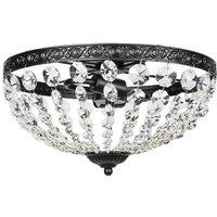 Black Crystal Flush Ceiling Light, 2-Light, 168 Beads - Modern Chandelier Fixture