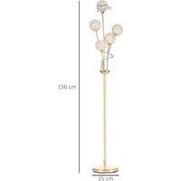 5-Light Crystal Floor Lamp - Modern Upright Standing, Gold Finish