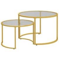 Set of 2 Glass Nesting Coffee Tables - Gold Tone, Modern Space-Saving Living Room Furniture