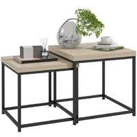 Set of 2 Oak Nesting Coffee Tables - Thick Top, Modern Space-Saving Living Room Furniture