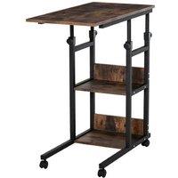 C-Shaped Adjustable Sofa Side Table with 3 Tiers & Wheels - Metal Frame, Space-Saving Living Room Storage