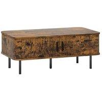 Rustic Brown Mid-Century Modern Coffee Table with Storage & Sliding Tambour Doors - MDF, Steel, Space-Saving
