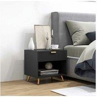 Elegant Black/Gold Bedside Table with Drawer & Shelf - Contemporary MDF Storage Nightstand