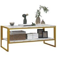 White Marble Effect Two-Tier Coffee Table with Metal Frame - Contemporary Living Room Furniture