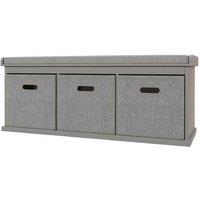 Grey Cushioned Shoe Storage Bench with 3 Drawers - Minimalist Wood Entryway Organiser