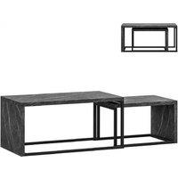 Set of 2 Industrial Nesting Coffee Tables - Dark Grey Marble Effect, Space-Saving Metal Frame