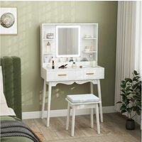 White MDF Dressing Table with LED Mirror, Storage Drawers & Padded Stool - Contemporary Bedroom Vanity Set