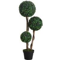 90cm Artificial Boxwood Topiary Tree in Pot - Decorative Faux Plant, Plastic, Modern Style