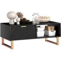 Black Marble Effect Storage Coffee Table with Steel Legs - Modern Living Room Organiser
