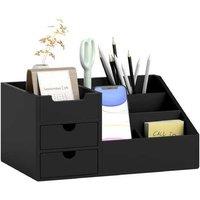Bamboo Desk Organiser - 7 Compartment Storage Rack, Black, Durable Wood