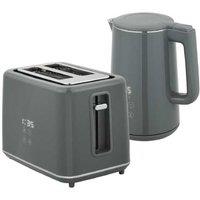 Sleek Digital Kettle & 2-Slice Toaster Set - Rapid Boil, 1.7L, LED Display, Grey Stainless Steel