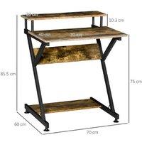 Industrial Compact Computer Desk with Storage Shelves, Metal Frame, 70cm - Space-Saving Living Room Workstation