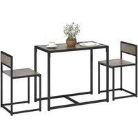 Space-Saving Metal Dining Table Set with 2 Chairs - Grey Frame, Compact 2-Seater, Chestnut Wood-Effect