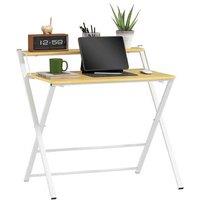 Maple Wood-Effect Folding Desk - Space-Saving Living Room Table, Easy-Clean, Contemporary Style