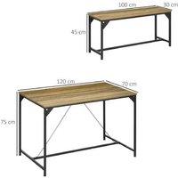 Natural Oak-Effect Dining Table Set with 2 Space-Saving Benches - Seats 4, Industrial Steel Frame