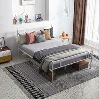 Double Metal Bed Frame with Slats & Underbed Storage - Black Steel, Space-Saving, Contemporary Style