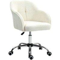 Fluffy Faux Fleece Swivel Ergonomic Office Chair - Adjustable Height, Cream, 120kg Capacity