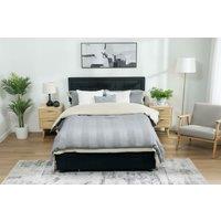 Double Ottoman Velvet Bed Frame with Front Drawer Storage - Contemporary Black