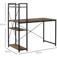 Industrial Computer Desk with 4-Tier Storage Bookshelf - Rustic Brown/Black, Steel Frame, Space-Saving Design