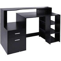 Contemporary Wooden Corner Desk with Storage Shelf - Compact MDF, Space-Saving, Black Finish