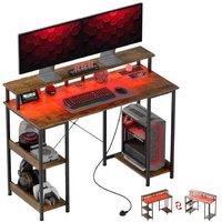 Contemporary Computer Desk with LED Lighting, Power Outlets & Monitor Stand - Space-Saving Home Office Furniture