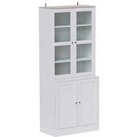 White MDF Double Storage Display Cabinet - Adjustable Glass Doors, High Capacity
