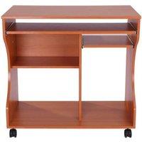 Compact Cherry Wood Computer Desk with Wheels - Space-Saving, Mobile Workstation