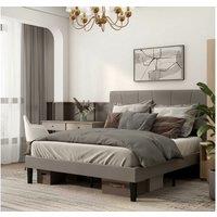 Double Velvet Upholstered Headboard Bed Frame with Adjustable Storage - Grey