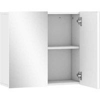 Double-Door Wall Mounted Bathroom Mirror Cabinet - White, Modern Particleboard, Dual Mirror Doors