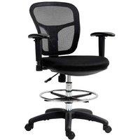 Ergonomic Mesh Drafting Chair with Adjustable Footrest - Black Office Stool