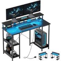 Black Contemporary Computer Desk with LED Lighting, Power Outlets & Cable Slot - Ergonomic Workstation