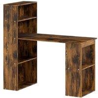 Rustic Brown Writing Desk with 6-Tier Storage Shelves - Space-Saving Living Room Table, Engineered Wood, Multi-Storage