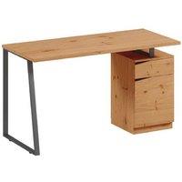 Natural Wood Effect Writing Desk with Drawer, Cabinet Storage & Metal Legs - Modern Industrial Living Room Console Table