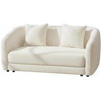 White Teddy Fabric Loveseat with Metal Legs and 2 Pillows