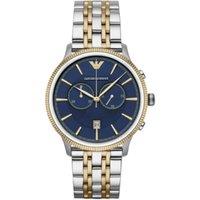 Emporio Armani Men's Two-Toned Chronograph Watch AR1847 - Gold Details, Date Function, Quartz Movement & Warranty