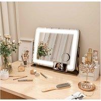 LED Vanity Mirror with 10x Magnifying Portable Mirror, Metal Frame - Tabletop Bedroom Makeup Station