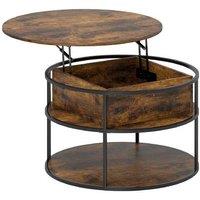 Round Lift Top Storage Coffee Table - Brown Particle Board & Steel, Space-Saving, Modern Living Room Furniture