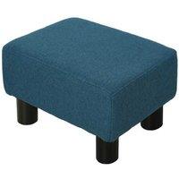 Linen Fabric Footstool Ottoman Cube - Padded Bedroom Stool, Blue, 110kg Capacity