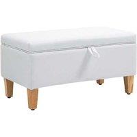 Cream Linen Storage Ottoman Footstool Bench - Padded Seat, Wooden Legs, 120kg Capacity