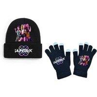 Unisex Black K-pop Demons Hunters Group Acrylic Knit Hat & Gloves Set - Unisex, Winter, Stretch Fit