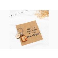 Unisex Black Wooden Bread Keychain Pendants - Cute Novelty Accessories with Greeting Cards (2 Pack, Durable Wood)