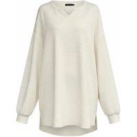 White Lantern Sleeve Women's Notched Collar Knit Top