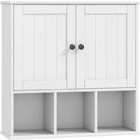 White MDF Farmhouse Wall Cabinet with Adjustable Shelf & Compartments - Space-Saving Bathroom Storage