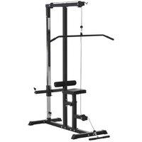 Power Tower Multi-Gym Station with Adjustable Seat & Pulley - Heavy-Duty Steel Frame, 60kg Capacity, Black