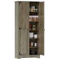 Farmhouse Grey Wood Kitchen Storage Cupboard with Adjustable Shelves - Tall Rustic Cabinet