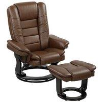 Faux Leather Recliner Armchair & Footstool Set - 135 Swivel Lounge Chair, Brown, Ergonomic Support