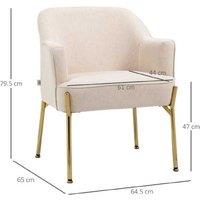 Modern Fabric Armchair with Gold Metal Legs - Ergonomic Tub Chair, 120kg Capacity, Cream White