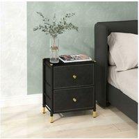 Black Faux Leather 5-Drawer Bedside Table - Modern Bedroom Storage