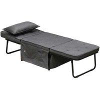 Charcoal Grey Folding Sleeper Chair Bed with Pillow - Linen Upholstery, Adjustable Back, 150kg Capacity