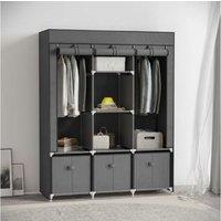 Dark Grey Fabric Wardrobe with Shelves, Hanging Rails & Drawers - Portable Bedroom Storage